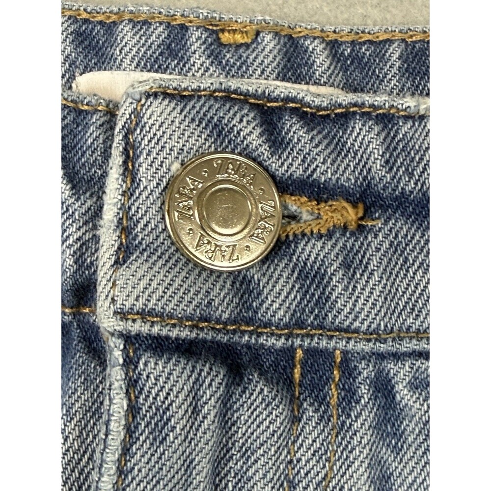 Zara Distressed Wide Leg Jeans Raw Hem Ripped Knee Blue Sz USA 4 EUR 36 - Picture 10 of 14